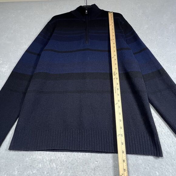 Banana Republic Sweater Mens Large Lambswool Cashmere 1/4 Zip Black/ Blue Stripe - Picture 6 of 10